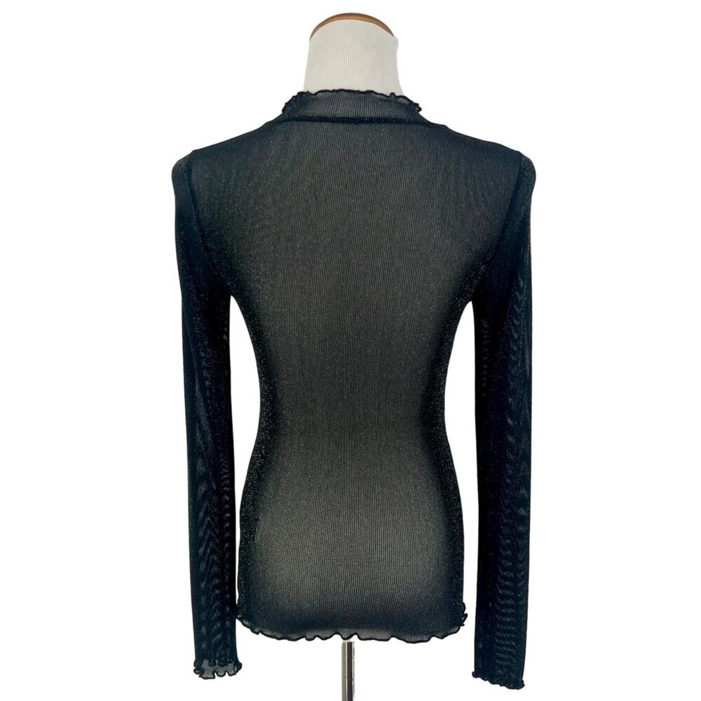 Black Shimmery Sheer Mock Neck Long Sleeve Top S | Rockstar Girlfriend Y3K Siren - Picture 8 of 16